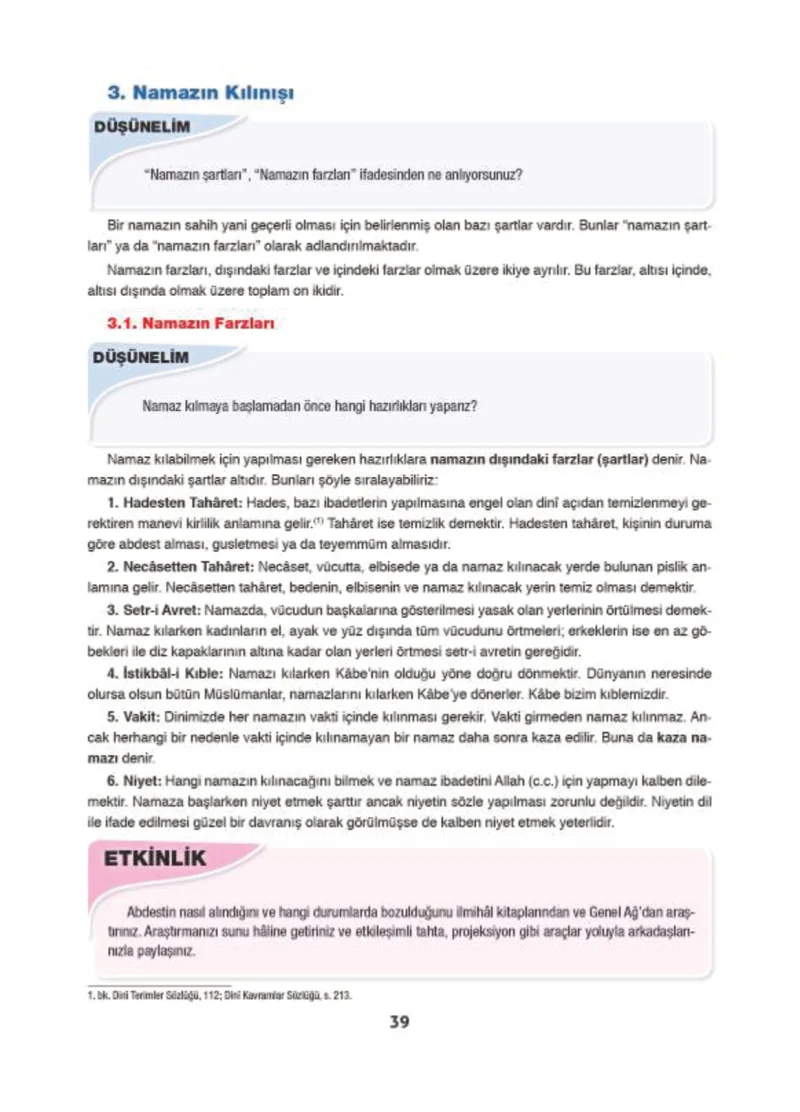 6. Sınıf Din Kültürü ve Ahlak Bilgisi Ders Kitabı Cevapları Doğa Yayınları Sayfa 39