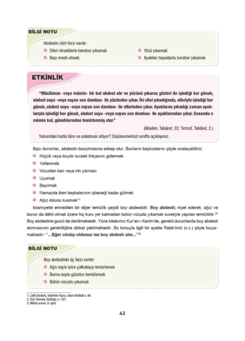 6. Sınıf Din Kültürü ve Ahlak Bilgisi Ders Kitabı Cevapları Doğa Yayınları Sayfa 42