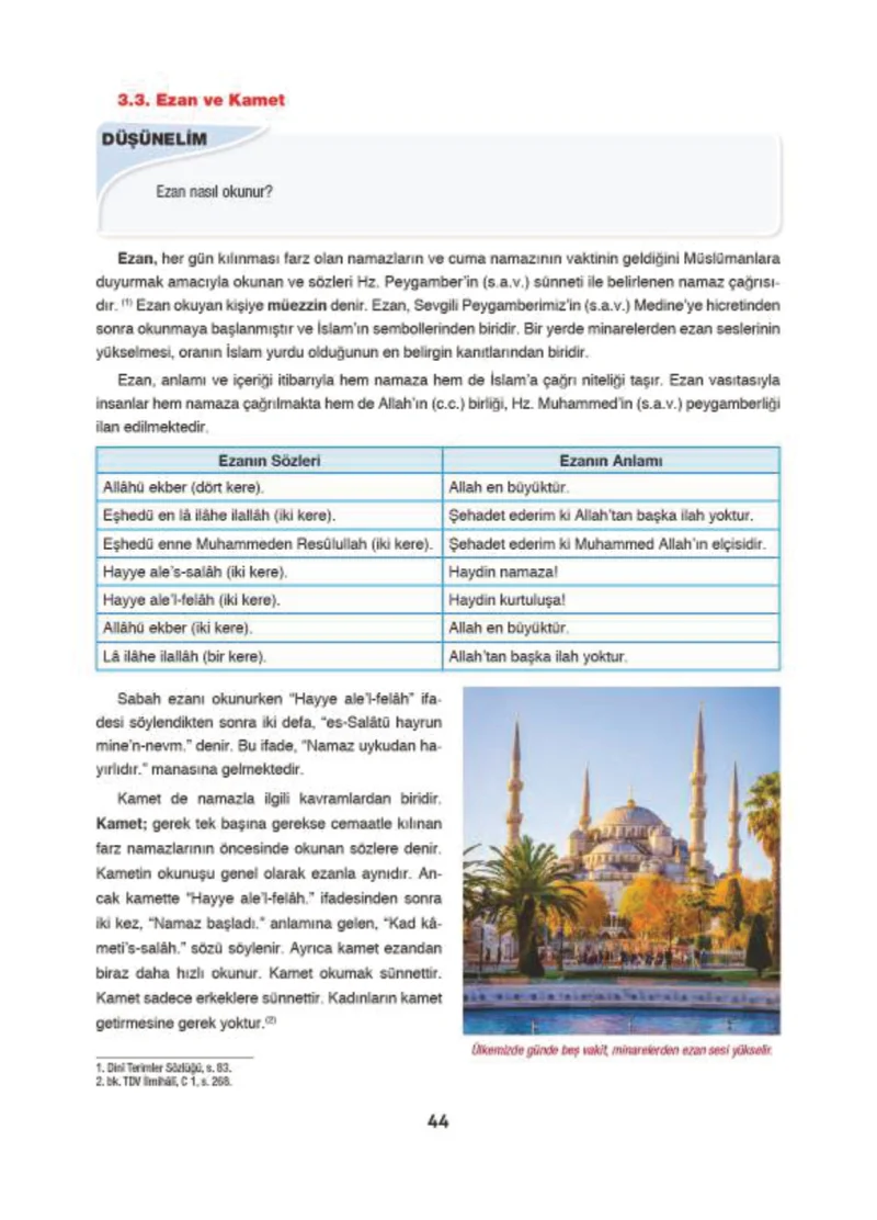 6. Sınıf Din Kültürü ve Ahlak Bilgisi Ders Kitabı Cevapları Doğa Yayınları Sayfa 44
