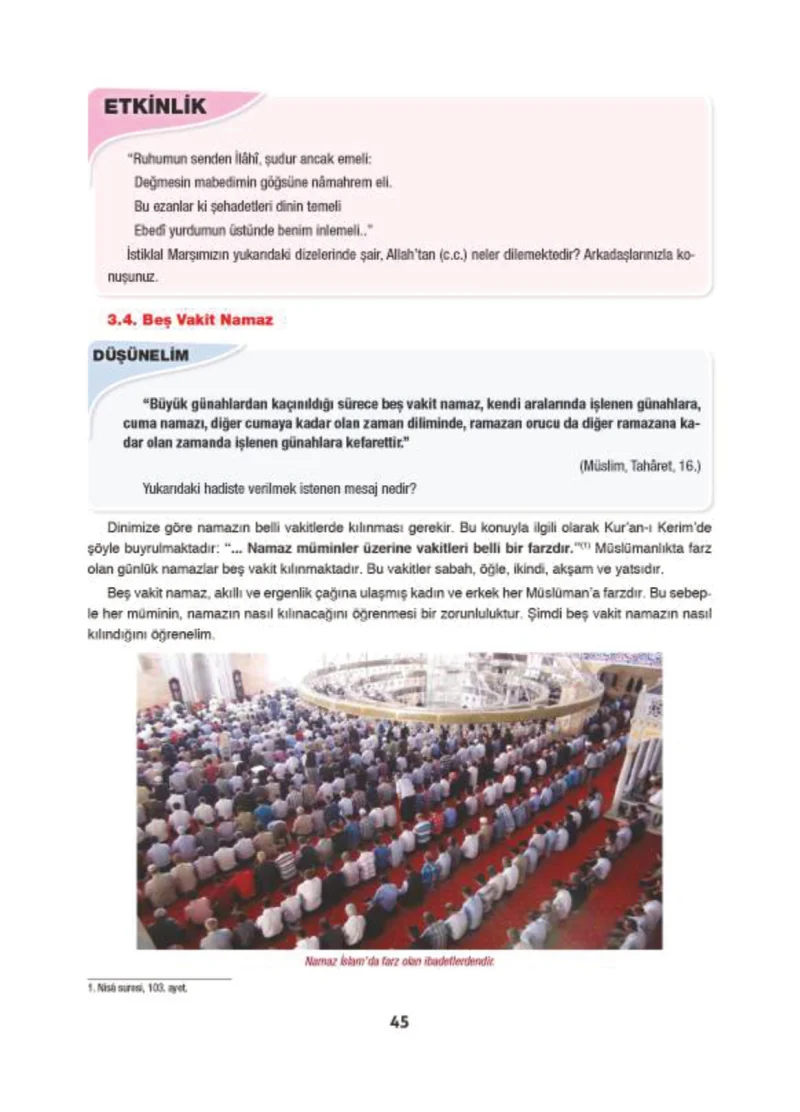 6. Sınıf Din Kültürü ve Ahlak Bilgisi Ders Kitabı Cevapları Doğa Yayınları Sayfa 45