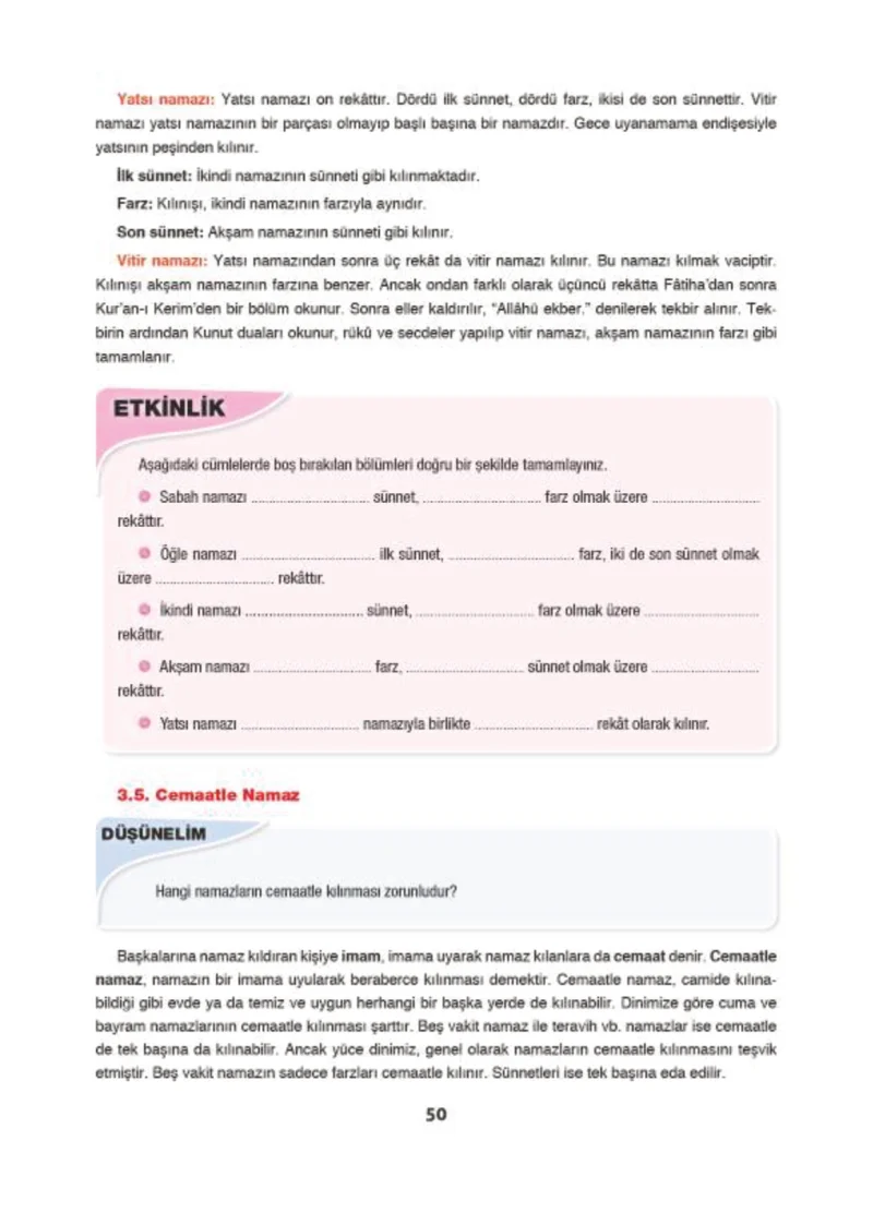 6. Sınıf Din Kültürü ve Ahlak Bilgisi Ders Kitabı Cevapları Doğa Yayınları Sayfa 50