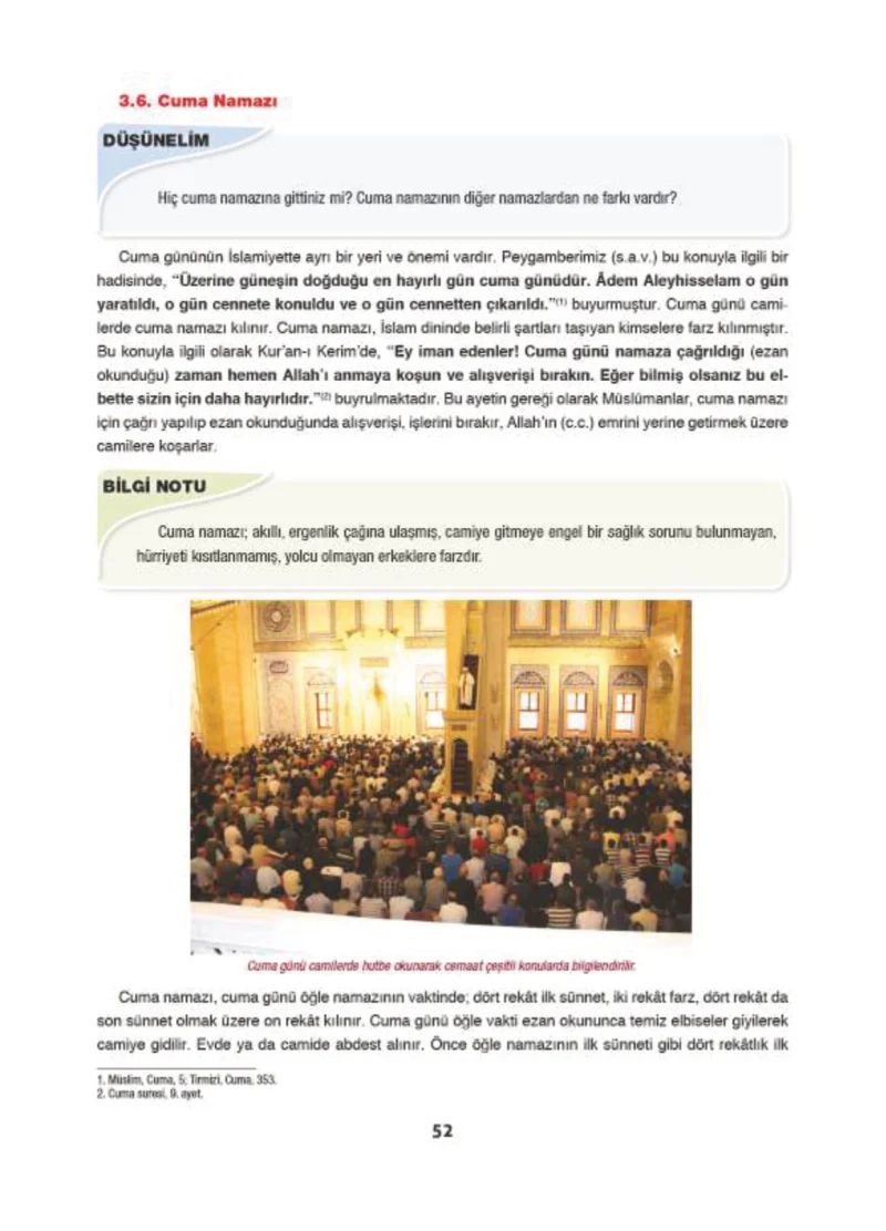 6. Sınıf Din Kültürü ve Ahlak Bilgisi Ders Kitabı Cevapları Doğa Yayınları Sayfa 52