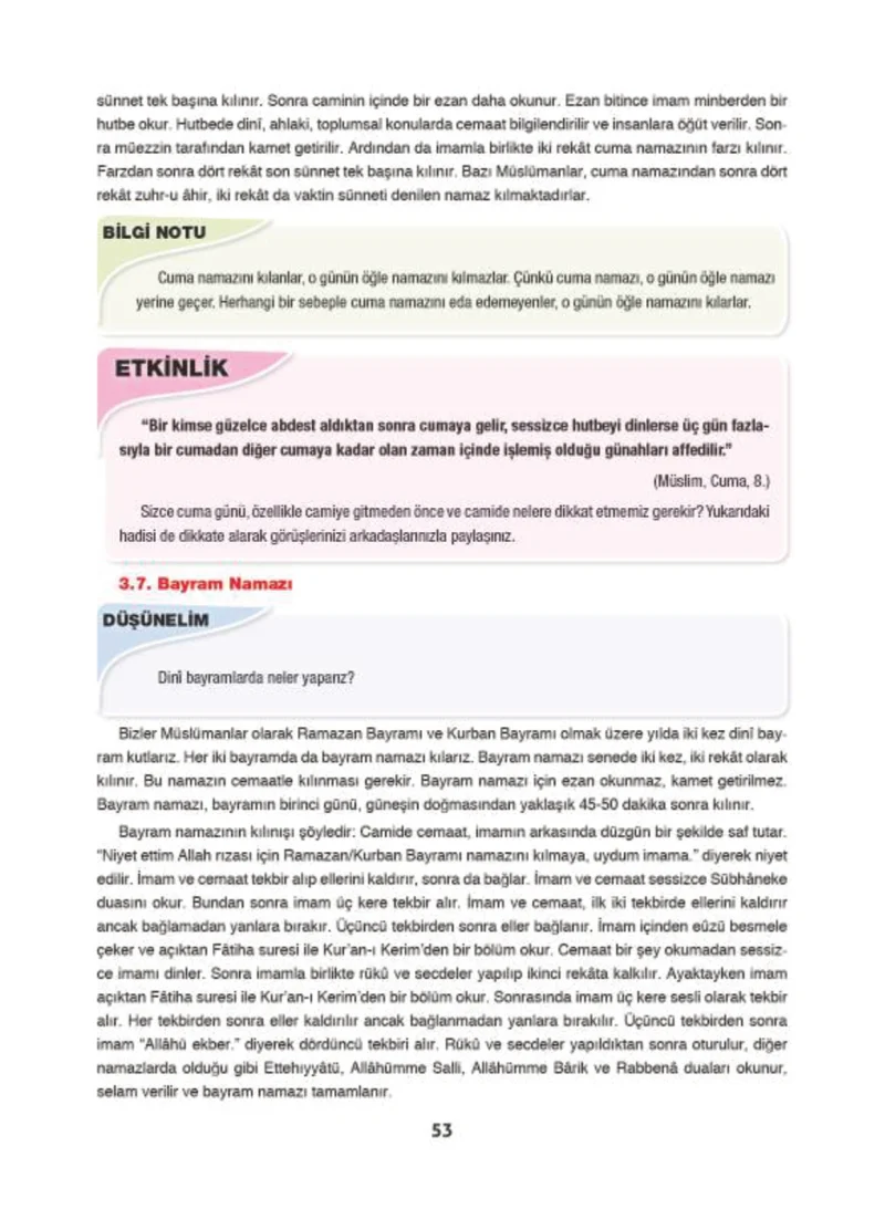 6. Sınıf Din Kültürü ve Ahlak Bilgisi Ders Kitabı Cevapları Doğa Yayınları Sayfa 53