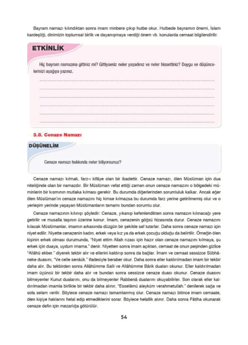 6. Sınıf Din Kültürü ve Ahlak Bilgisi Ders Kitabı Cevapları Doğa Yayınları Sayfa 54