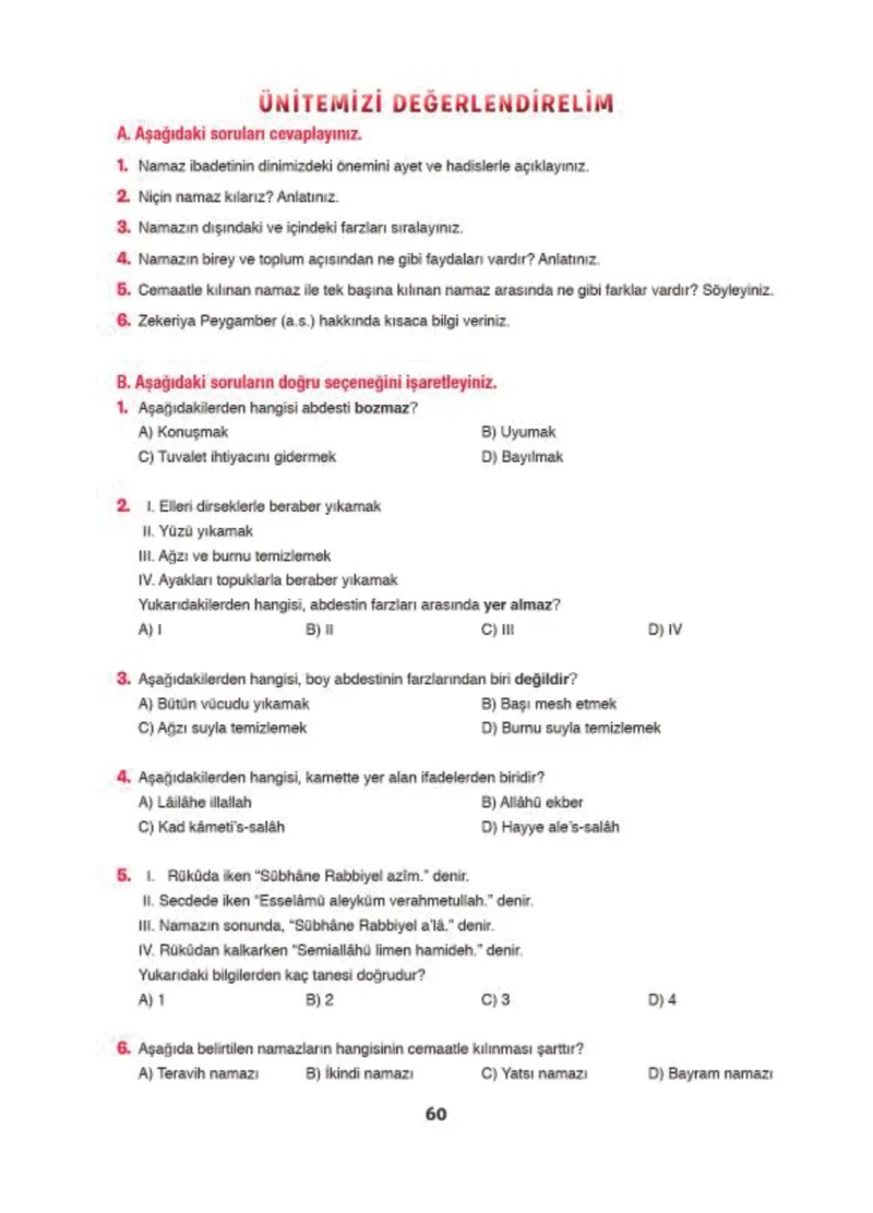 6. Sınıf Din Kültürü ve Ahlak Bilgisi Ders Kitabı Cevapları Doğa Yayınları Sayfa 60