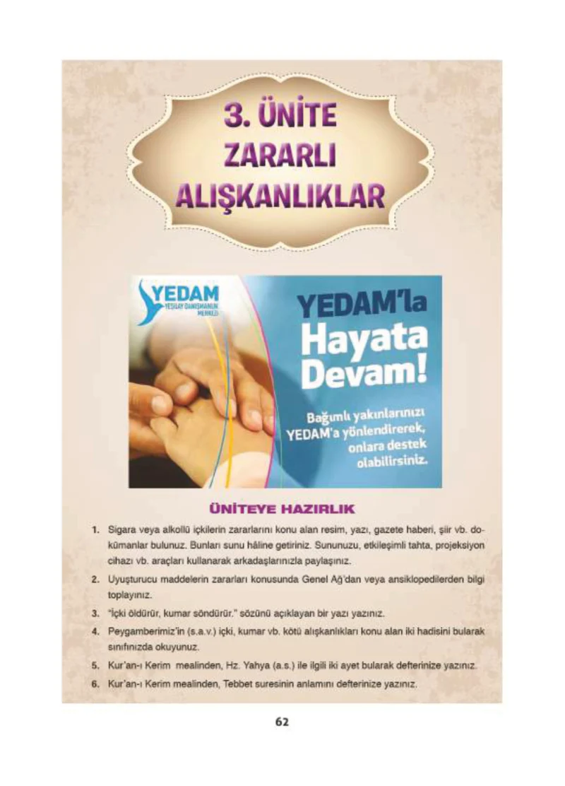 6. Sınıf Din Kültürü ve Ahlak Bilgisi Ders Kitabı Cevapları Doğa Yayınları Sayfa 62