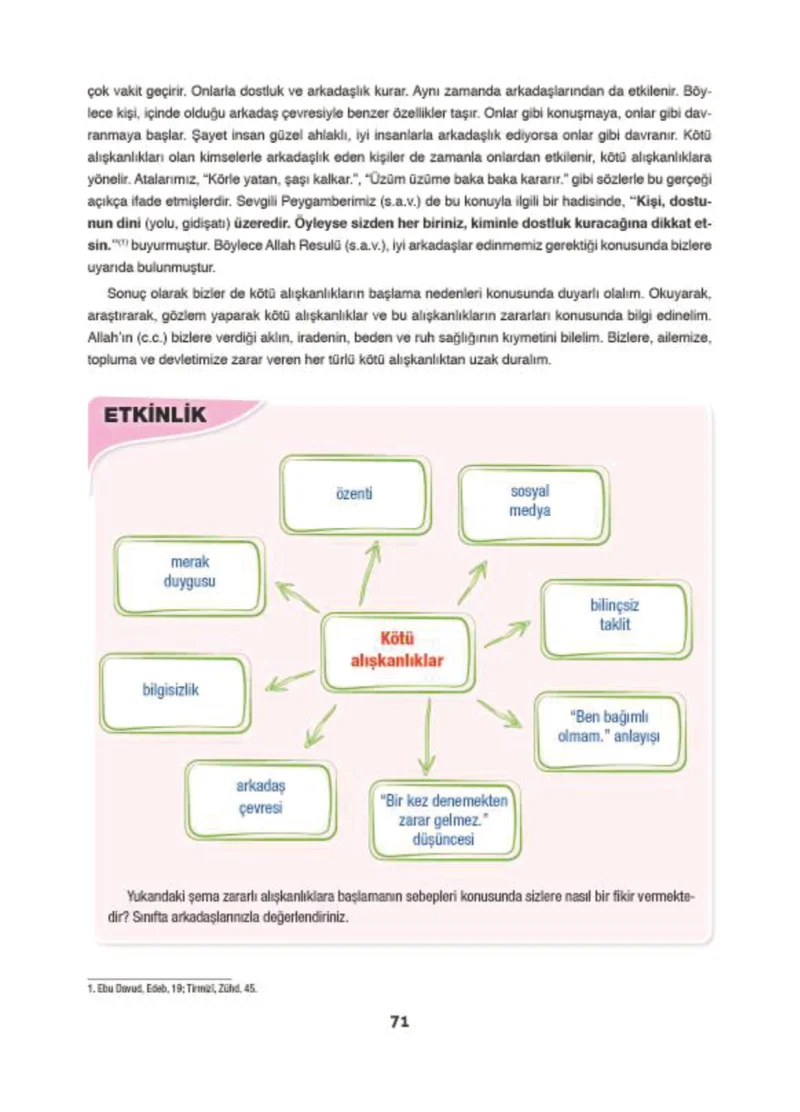 6. Sınıf Din Kültürü ve Ahlak Bilgisi Ders Kitabı Cevapları Doğa Yayınları Sayfa 71