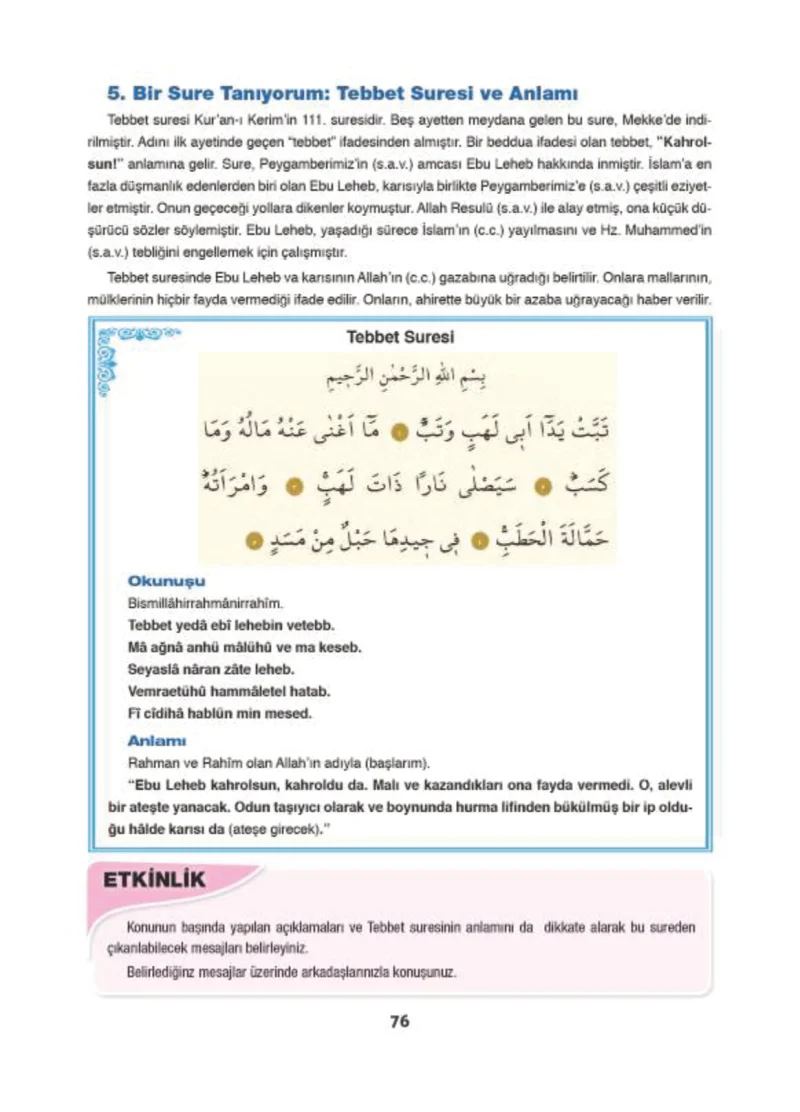 6. Sınıf Din Kültürü ve Ahlak Bilgisi Ders Kitabı Cevapları Doğa Yayınları Sayfa 76