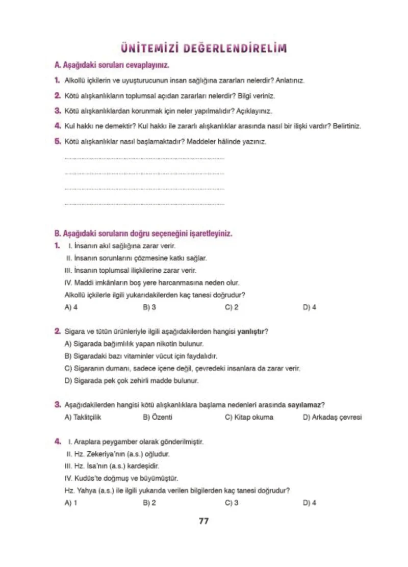 6. Sınıf Din Kültürü ve Ahlak Bilgisi Ders Kitabı Cevapları Doğa Yayınları Sayfa 77