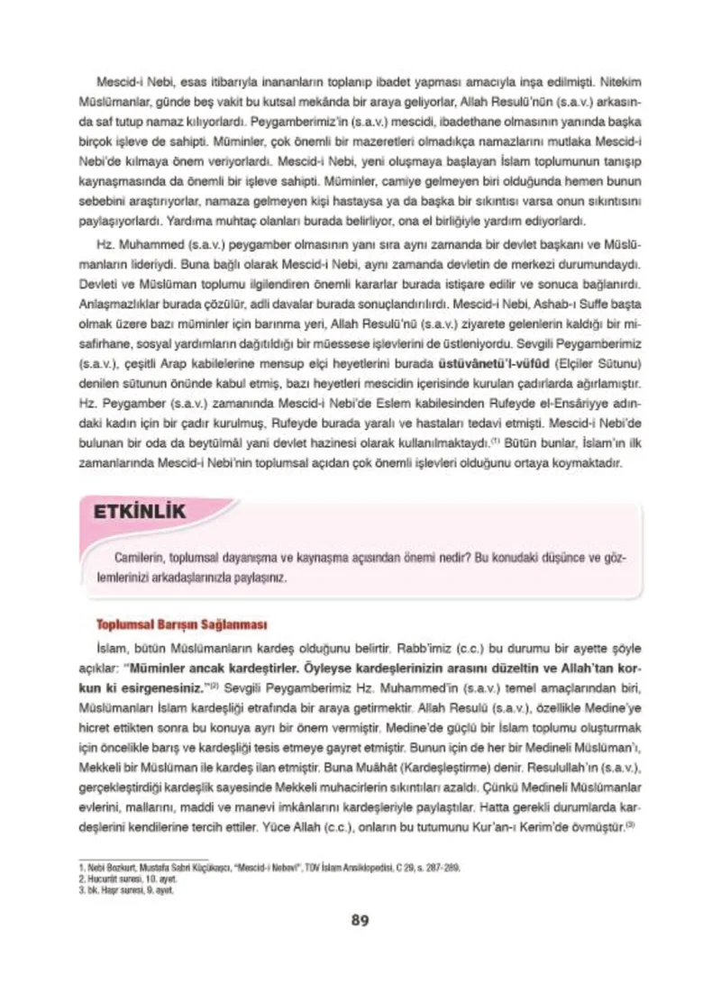6. Sınıf Din Kültürü ve Ahlak Bilgisi Ders Kitabı Cevapları Doğa Yayınları Sayfa 89