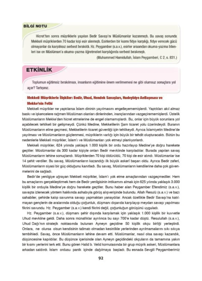 6. Sınıf Din Kültürü ve Ahlak Bilgisi Ders Kitabı Cevapları Doğa Yayınları Sayfa 92