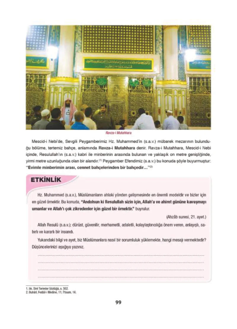 6. Sınıf Din Kültürü ve Ahlak Bilgisi Ders Kitabı Cevapları Doğa Yayınları Sayfa 99