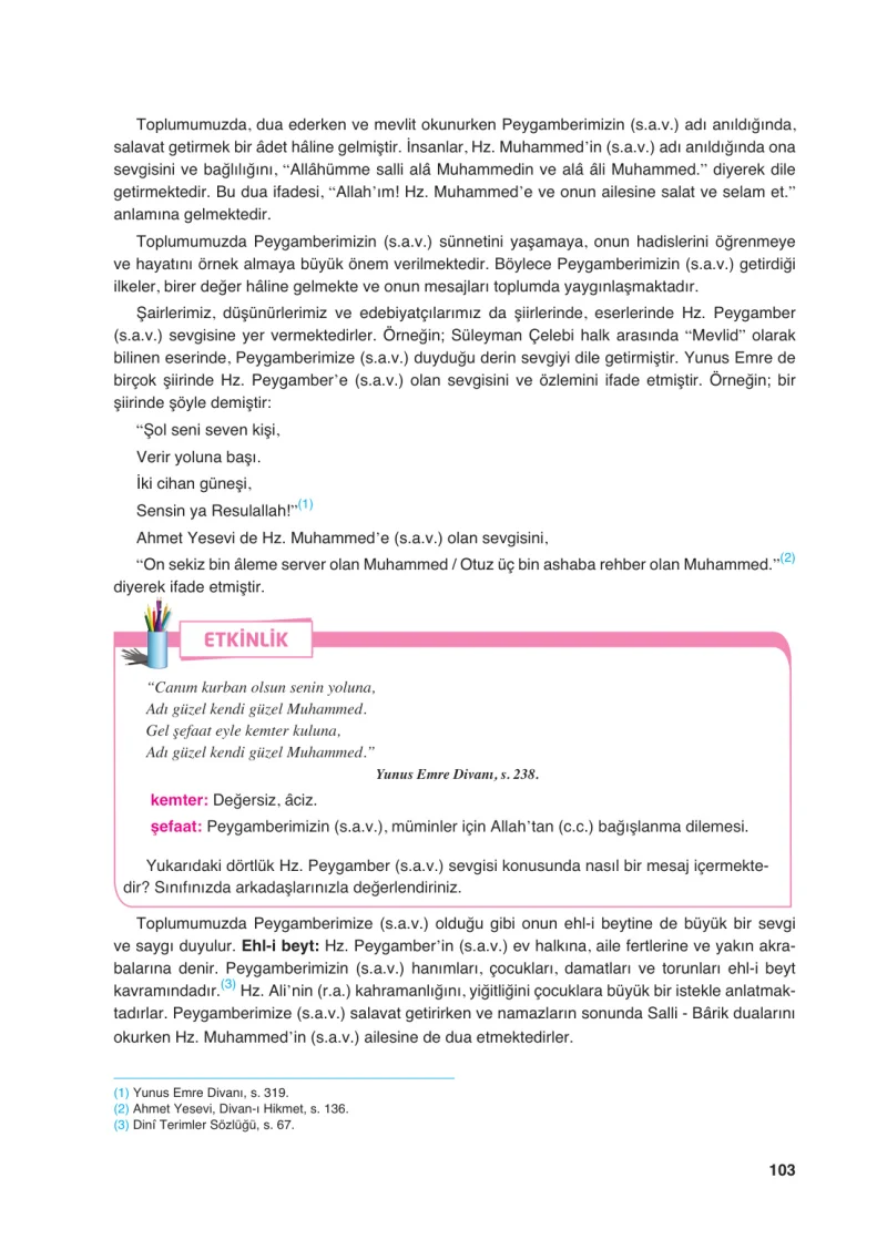 6. Sınıf Din Kültürü ve Ahlak Bilgisi Ders Kitabı Cevapları FCM Yayıncılık Sayfa 103