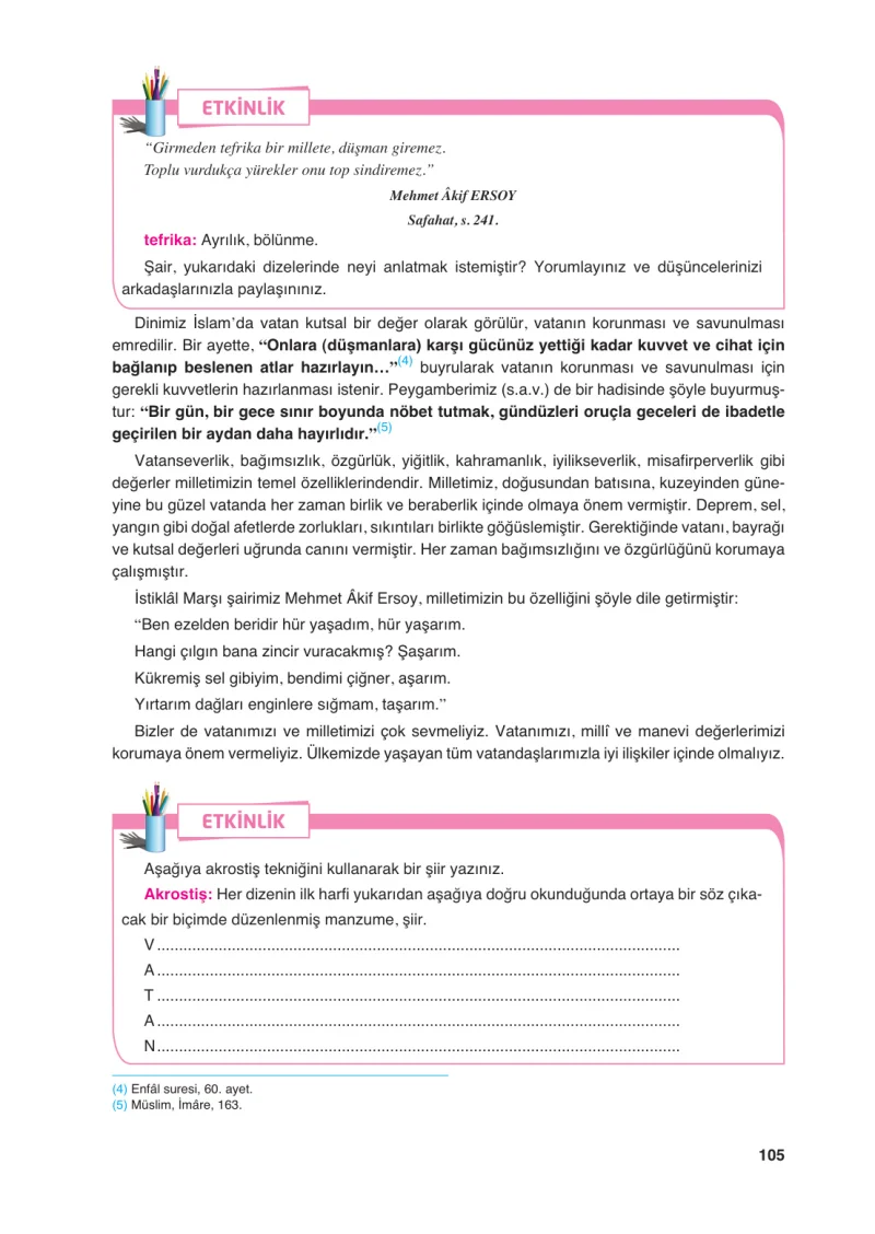 6. Sınıf Din Kültürü ve Ahlak Bilgisi Ders Kitabı Cevapları FCM Yayıncılık Sayfa 105