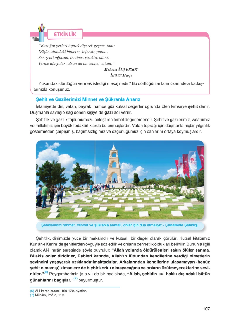 6. Sınıf Din Kültürü ve Ahlak Bilgisi Ders Kitabı Cevapları FCM Yayıncılık Sayfa 107
