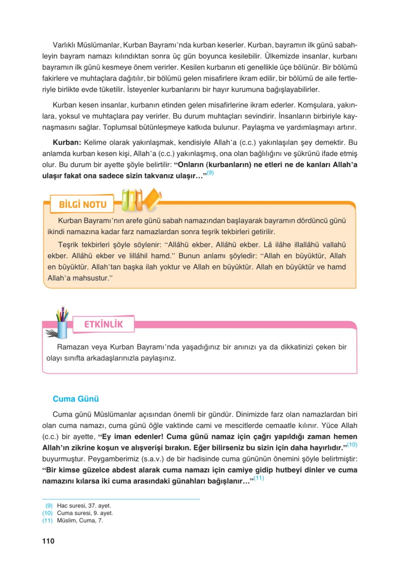 6. Sınıf Din Kültürü ve Ahlak Bilgisi Ders Kitabı Cevapları FCM Yayıncılık Sayfa 110