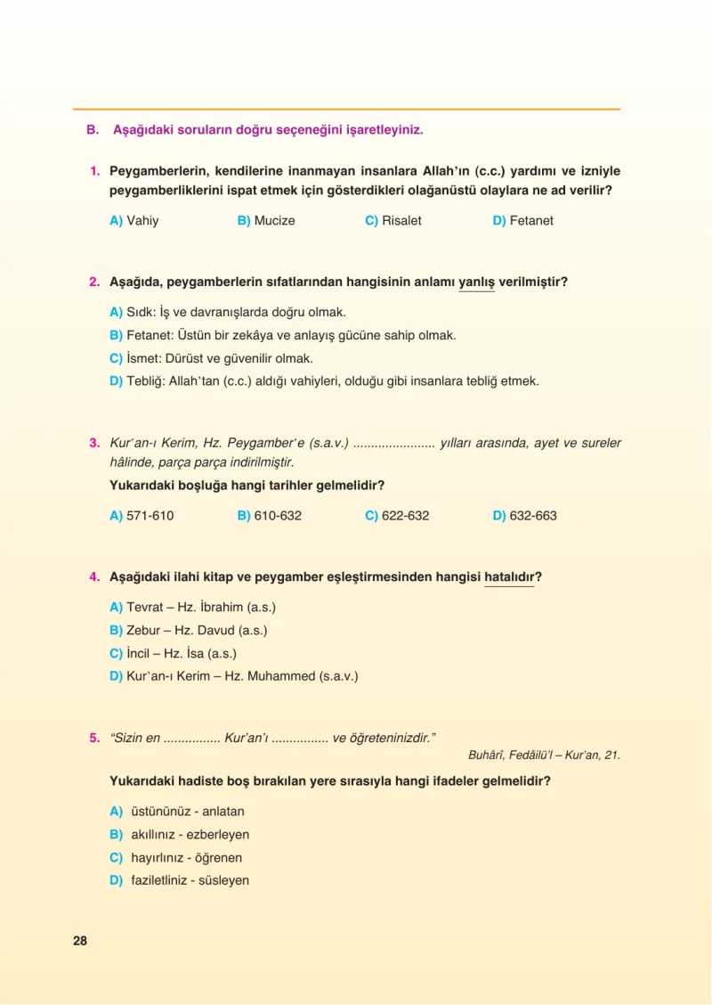 6. Sınıf Din Kültürü ve Ahlak Bilgisi Ders Kitabı Cevapları FCM Yayıncılık Sayfa 28