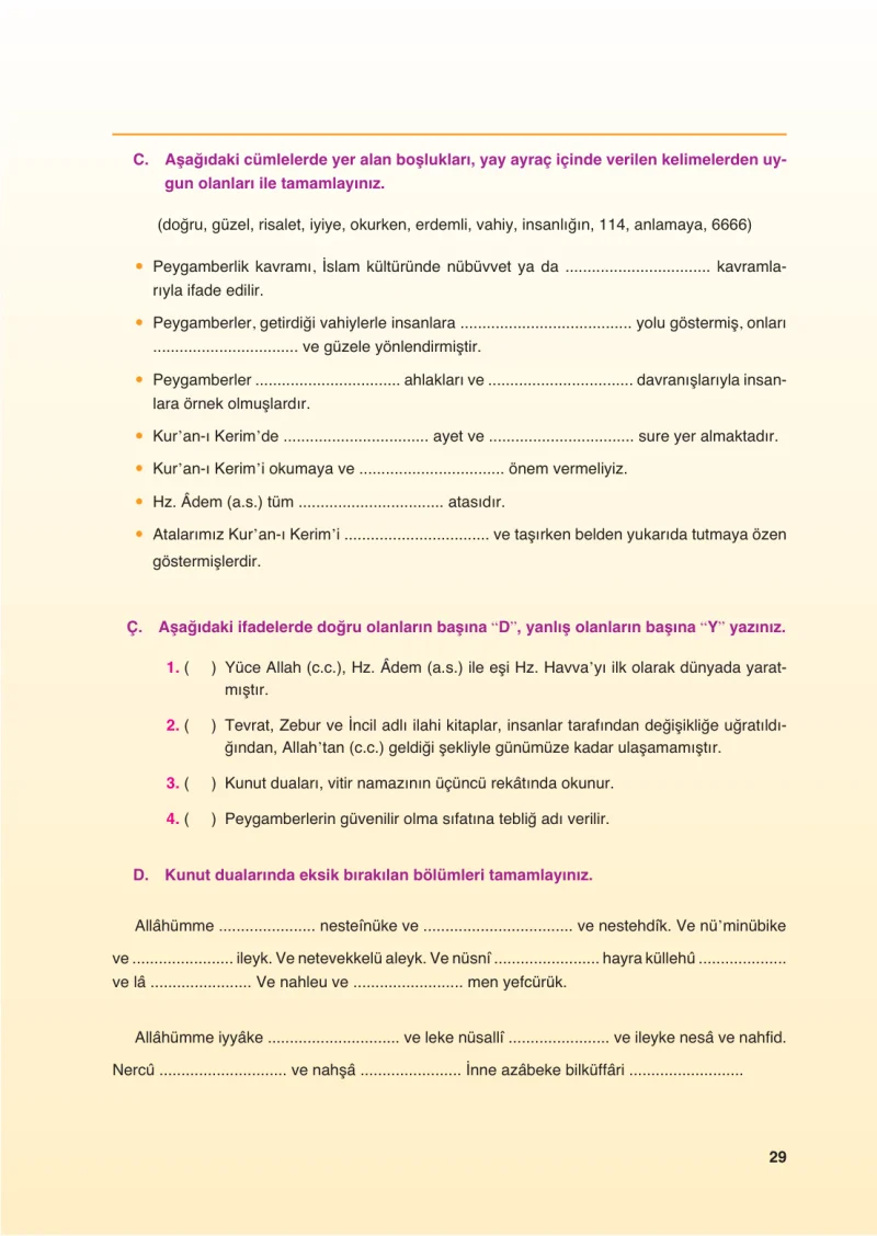 6. Sınıf Din Kültürü ve Ahlak Bilgisi Ders Kitabı Cevapları FCM Yayıncılık Sayfa 29