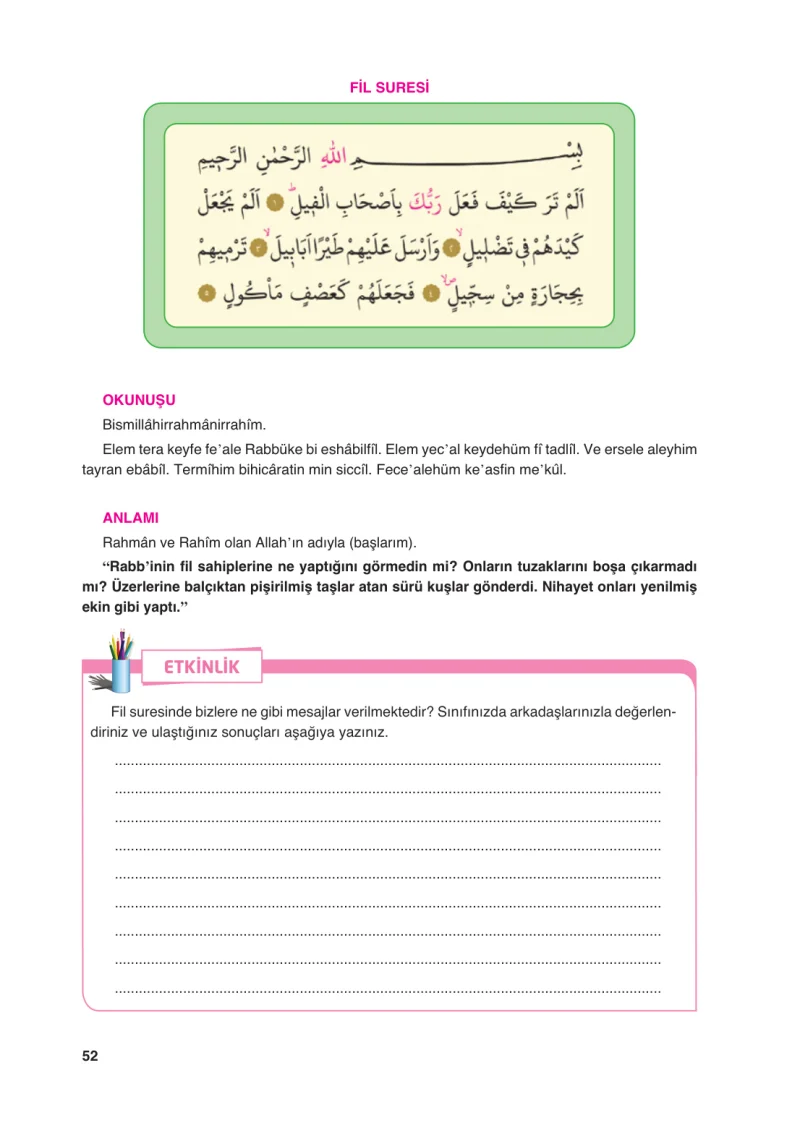 6. Sınıf Din Kültürü ve Ahlak Bilgisi Ders Kitabı Cevapları FCM Yayıncılık Sayfa 52