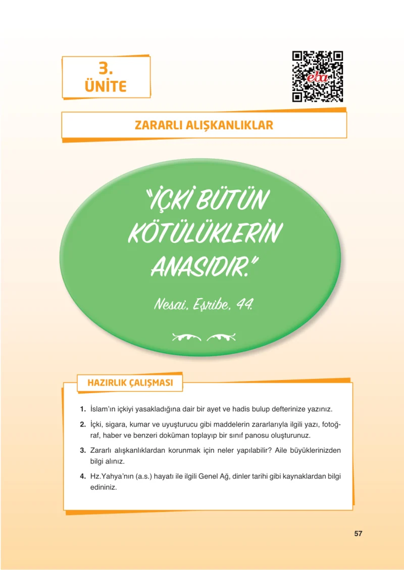6. Sınıf Din Kültürü ve Ahlak Bilgisi Ders Kitabı Cevapları FCM Yayıncılık Sayfa 57