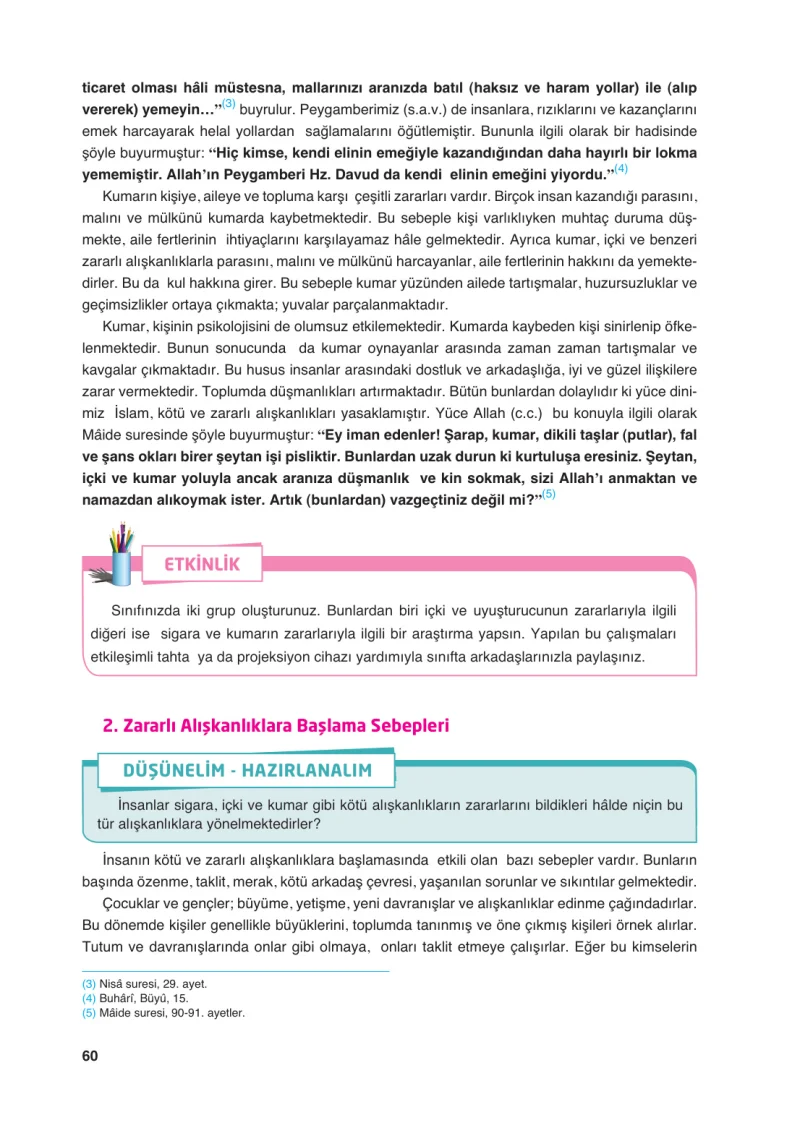 6. Sınıf Din Kültürü ve Ahlak Bilgisi Ders Kitabı Cevapları FCM Yayıncılık Sayfa 60
