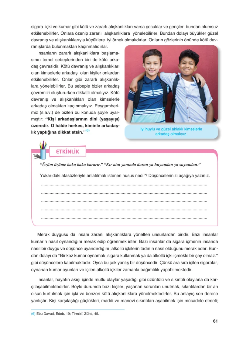 6. Sınıf Din Kültürü ve Ahlak Bilgisi Ders Kitabı Cevapları FCM Yayıncılık Sayfa 61
