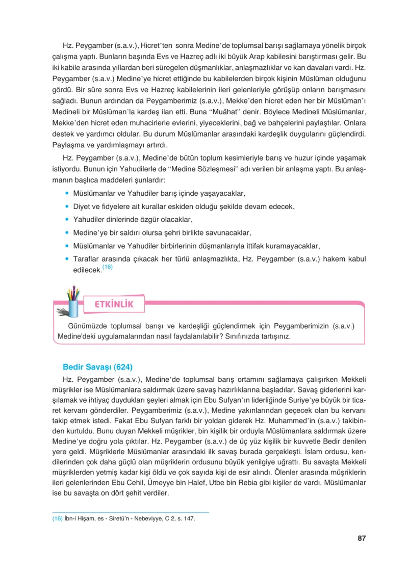6. Sınıf Din Kültürü ve Ahlak Bilgisi Ders Kitabı Cevapları FCM Yayıncılık Sayfa 87