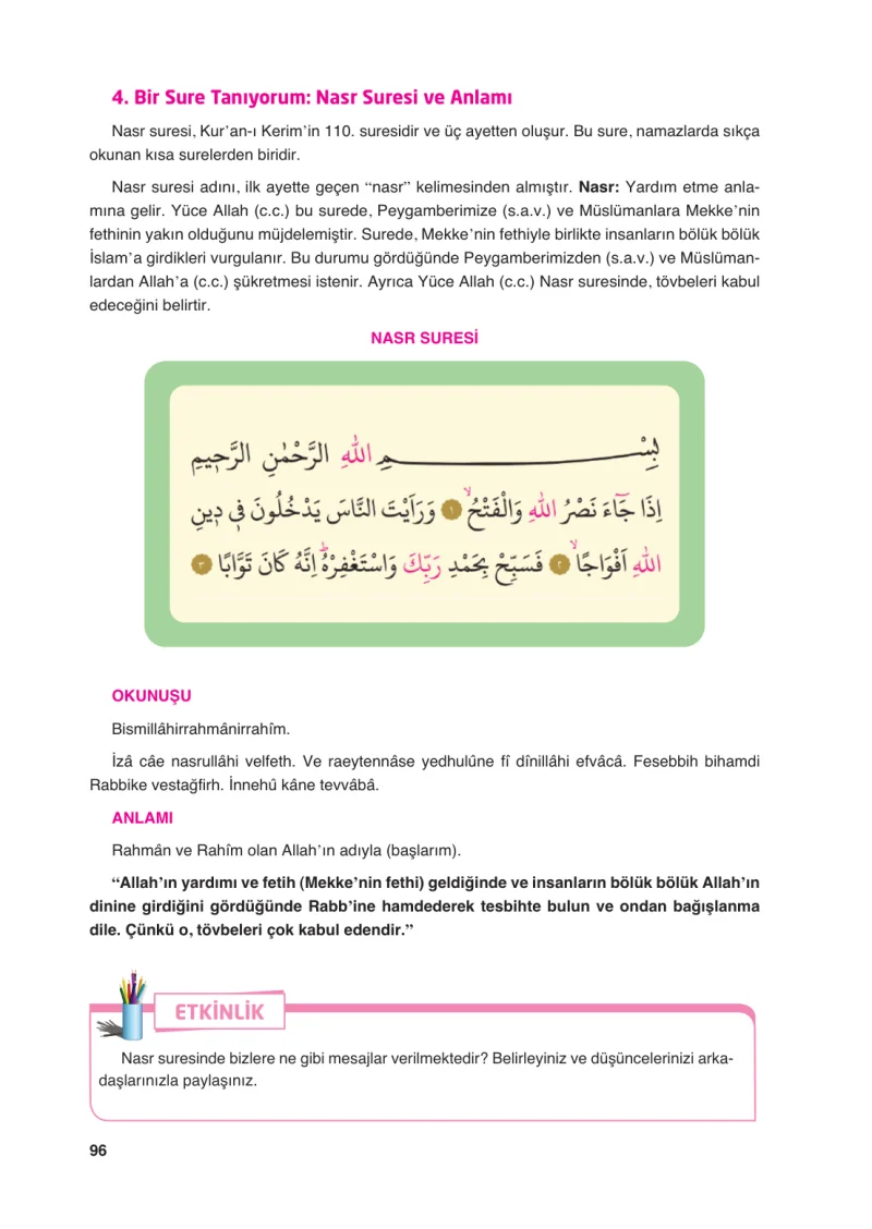 6. Sınıf Din Kültürü ve Ahlak Bilgisi Ders Kitabı Cevapları FCM Yayıncılık Sayfa 96