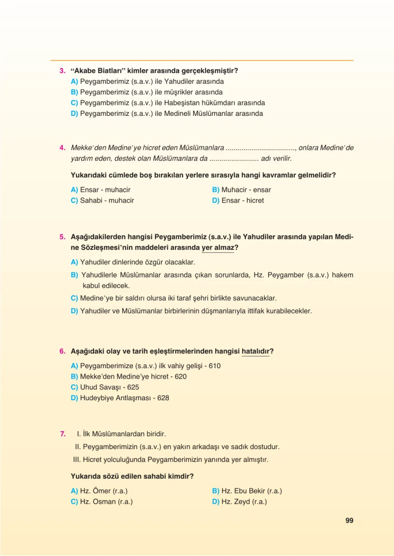 6. Sınıf Din Kültürü ve Ahlak Bilgisi Ders Kitabı Cevapları FCM Yayıncılık Sayfa 99