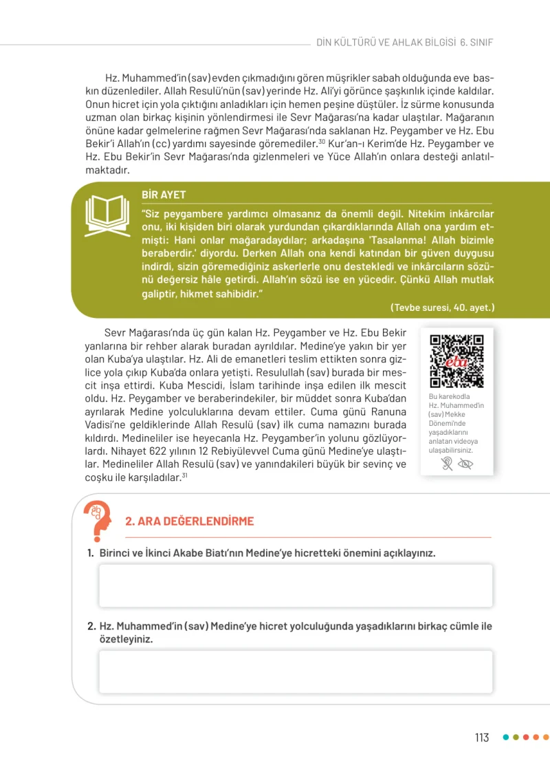 6. Sınıf Din Kültürü ve Ahlak Bilgisi Ders Kitabı Cevapları Meb Yayınları Sayfa 113
