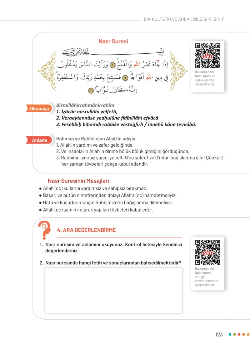 6. Sınıf Din Kültürü ve Ahlak Bilgisi Ders Kitabı Cevapları Meb Yayınları Sayfa 123