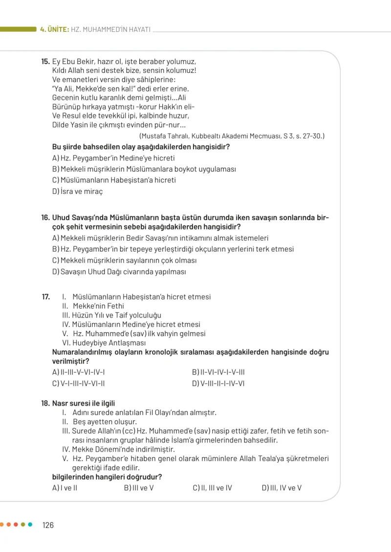 6. Sınıf Din Kültürü ve Ahlak Bilgisi Ders Kitabı Cevapları Meb Yayınları Sayfa 126