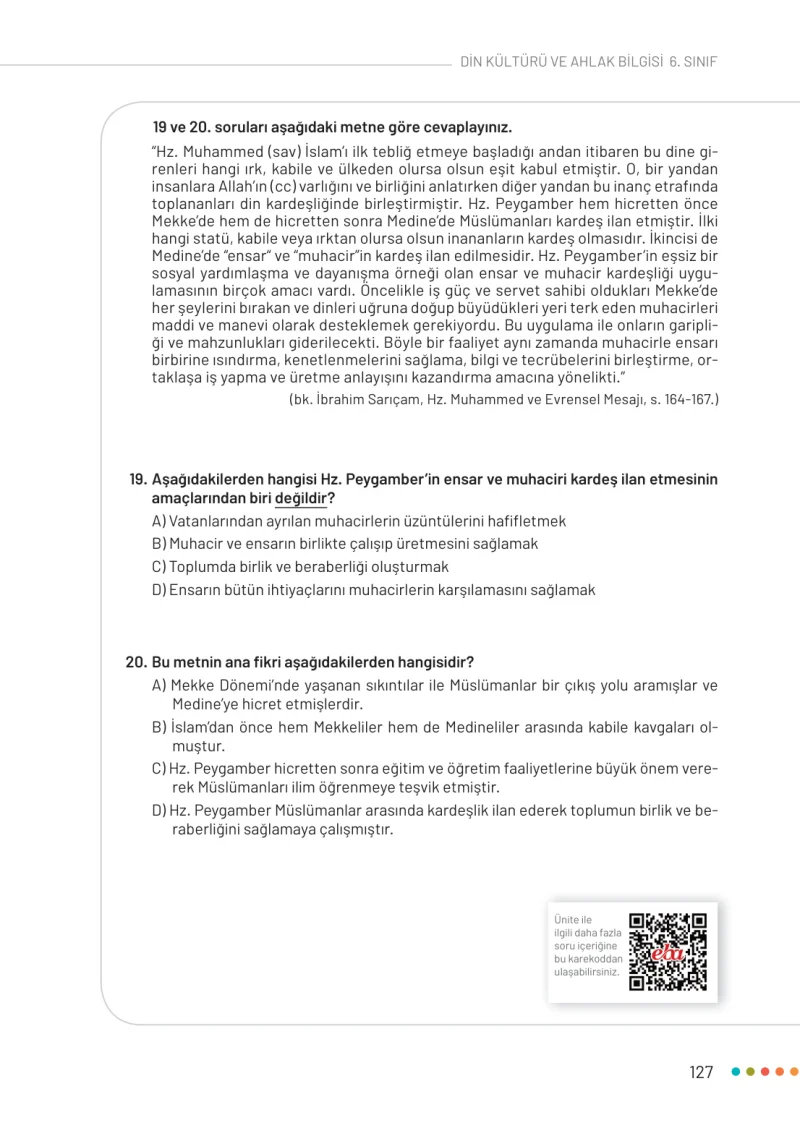 6. Sınıf Din Kültürü ve Ahlak Bilgisi Ders Kitabı Cevapları Meb Yayınları Sayfa 127