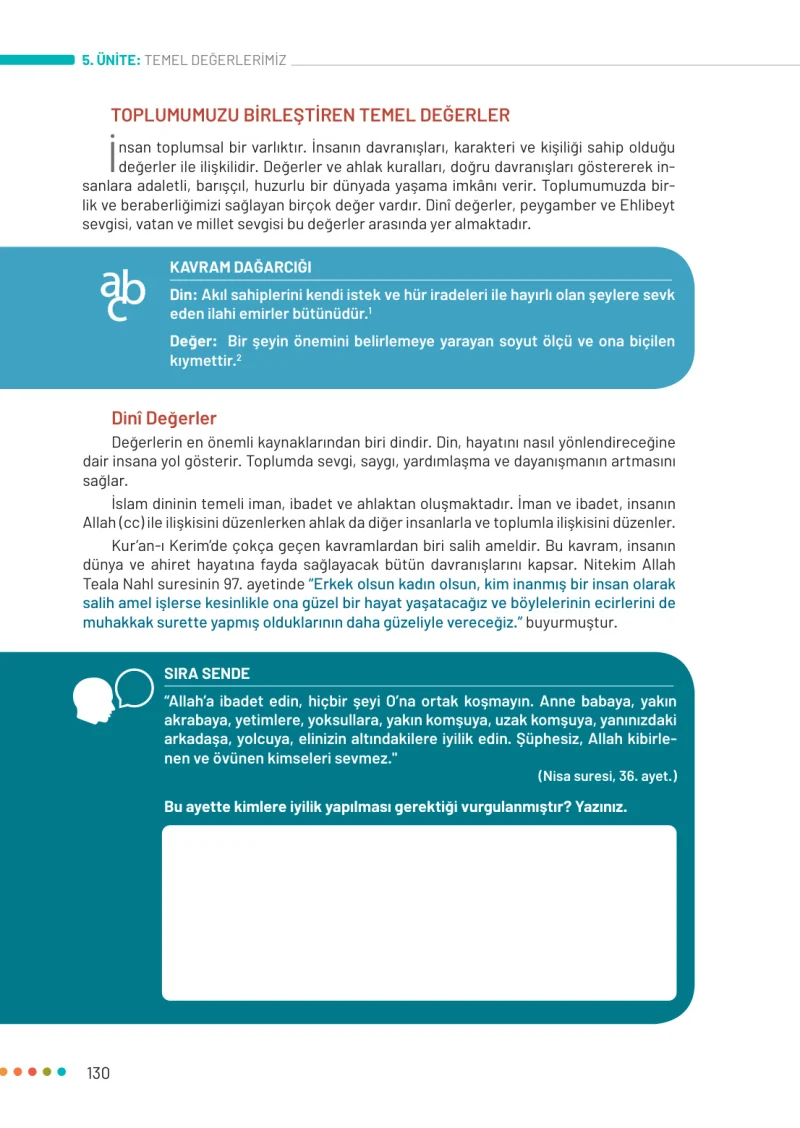 6. Sınıf Din Kültürü ve Ahlak Bilgisi Ders Kitabı Cevapları Meb Yayınları Sayfa 130