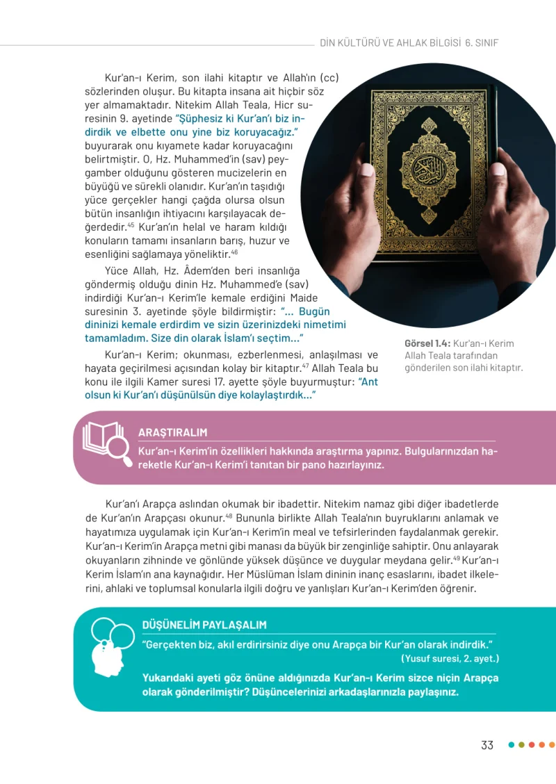 6. Sınıf Din Kültürü ve Ahlak Bilgisi Ders Kitabı Cevapları Meb Yayınları Sayfa 33