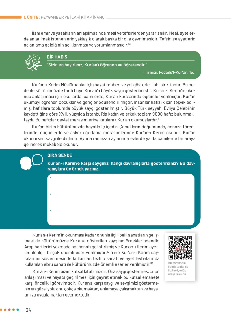 6. Sınıf Din Kültürü ve Ahlak Bilgisi Ders Kitabı Cevapları Meb Yayınları Sayfa 34