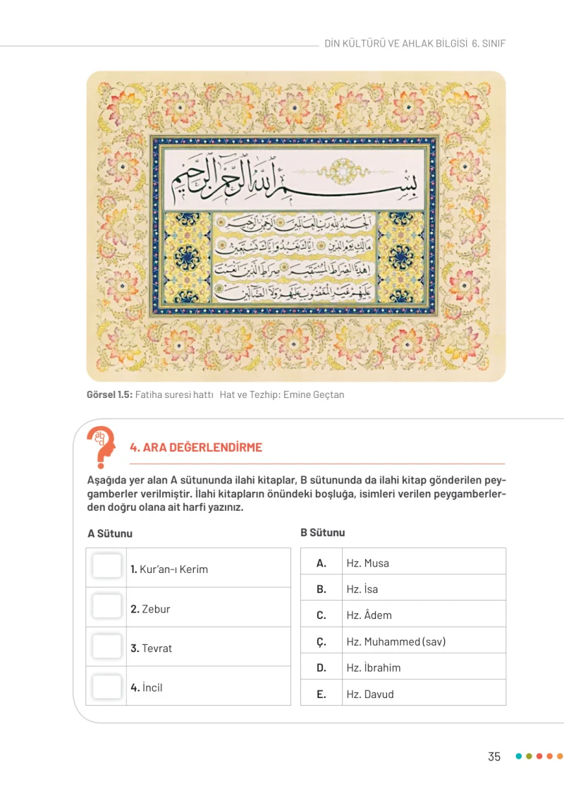 6. Sınıf Din Kültürü ve Ahlak Bilgisi Ders Kitabı Cevapları Meb Yayınları Sayfa 35