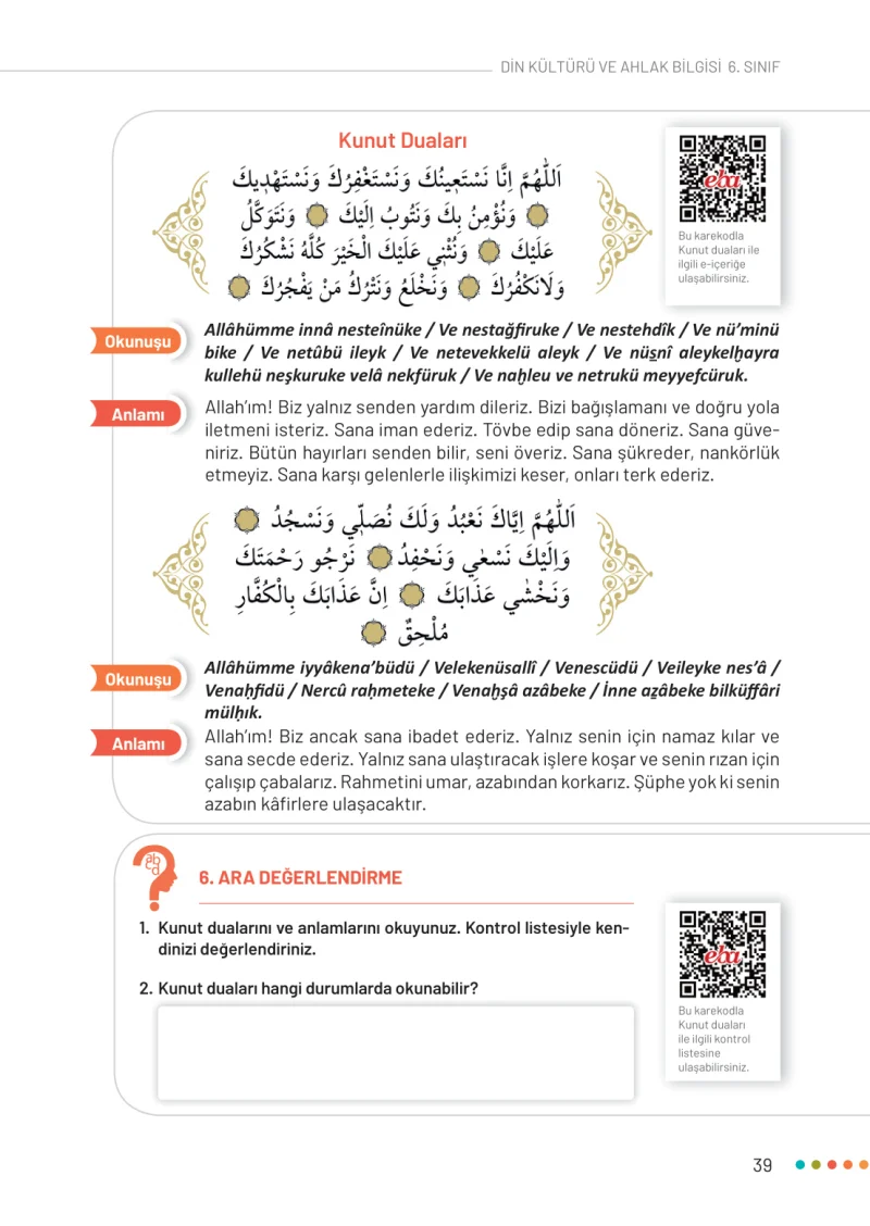 6. Sınıf Din Kültürü ve Ahlak Bilgisi Ders Kitabı Cevapları Meb Yayınları Sayfa 39