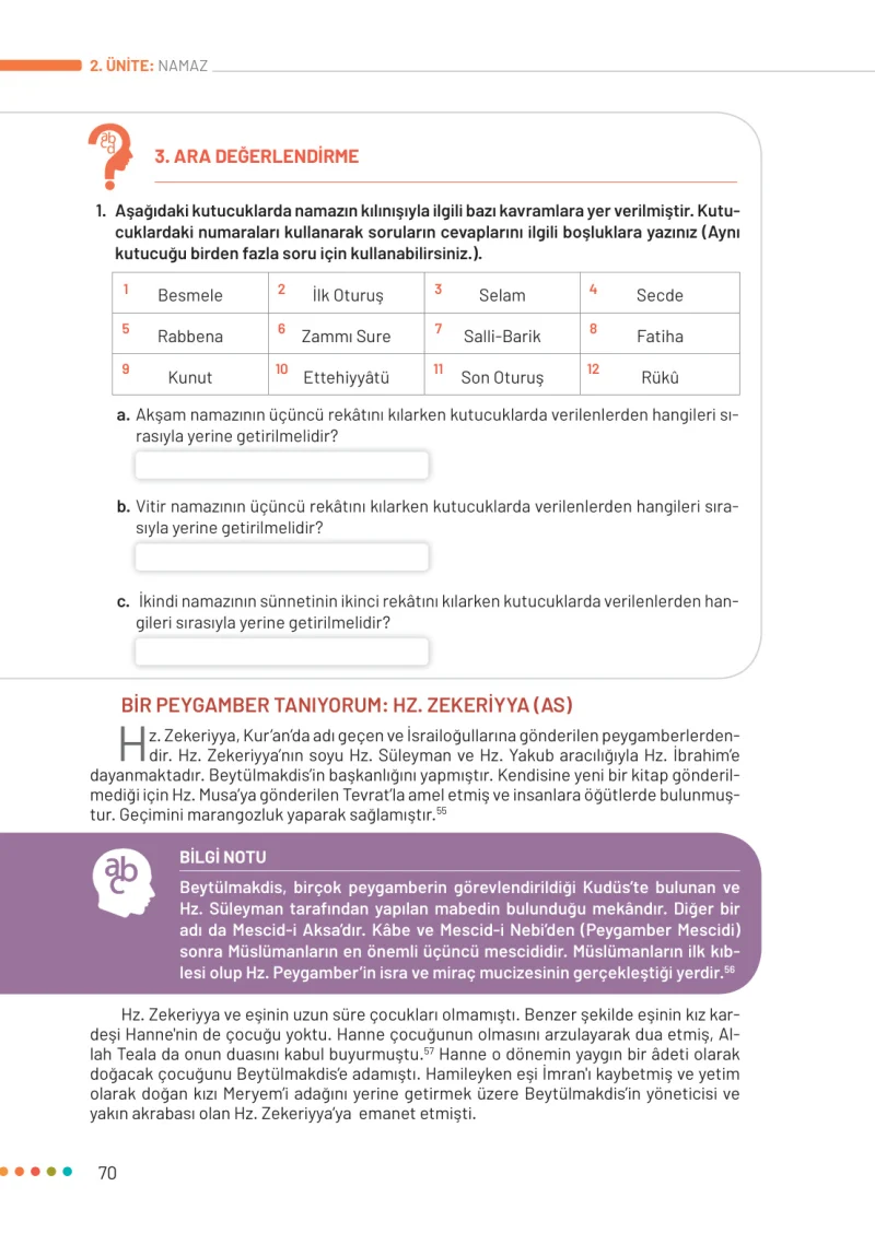 6. Sınıf Din Kültürü ve Ahlak Bilgisi Ders Kitabı Cevapları Meb Yayınları Sayfa 70