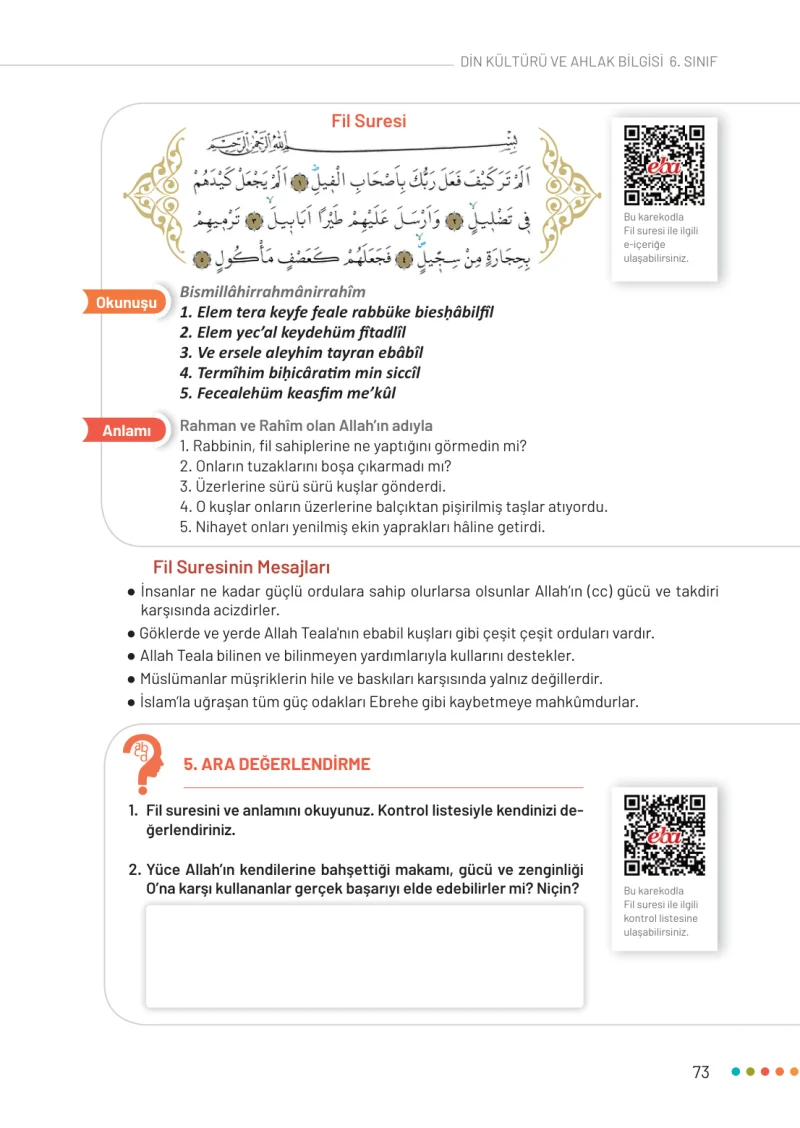 6. Sınıf Din Kültürü ve Ahlak Bilgisi Ders Kitabı Cevapları Meb Yayınları Sayfa 73