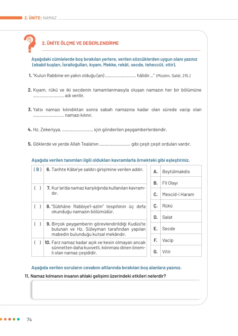 6. Sınıf Din Kültürü ve Ahlak Bilgisi Ders Kitabı Cevapları Meb Yayınları Sayfa 74
