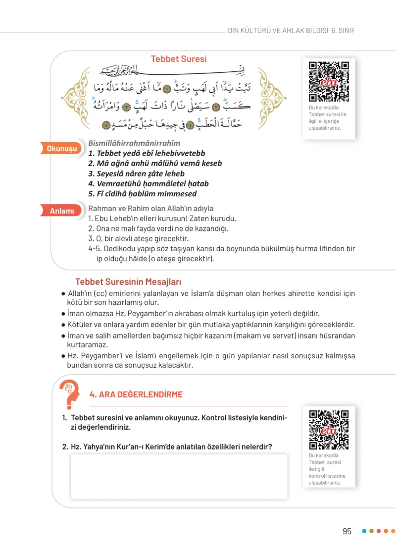 6. Sınıf Din Kültürü ve Ahlak Bilgisi Ders Kitabı Cevapları Meb Yayınları Sayfa 95