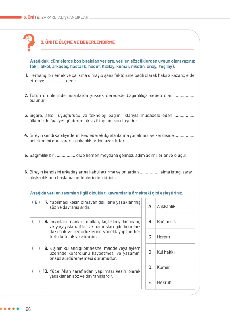 6. Sınıf Din Kültürü ve Ahlak Bilgisi Ders Kitabı Cevapları Meb Yayınları Sayfa 96