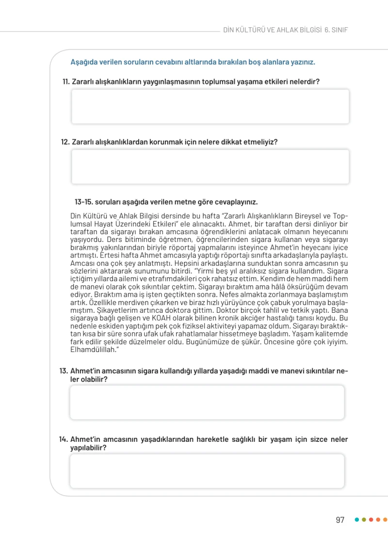 6. Sınıf Din Kültürü ve Ahlak Bilgisi Ders Kitabı Cevapları Meb Yayınları Sayfa 97