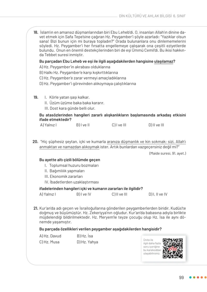 6. Sınıf Din Kültürü ve Ahlak Bilgisi Ders Kitabı Cevapları Meb Yayınları Sayfa 99