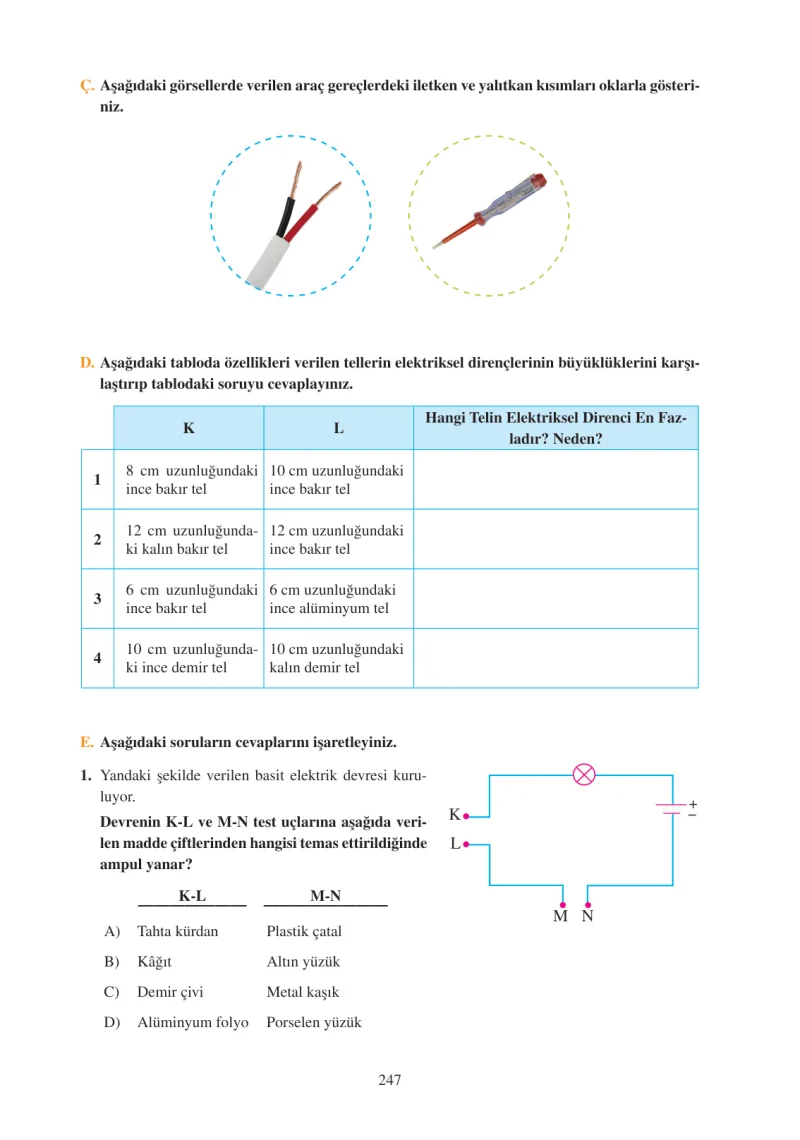 6. Sınıf Fen Bilimleri Ders Kitabı Cevapları Adım Adım Yayınları Sayfa 247