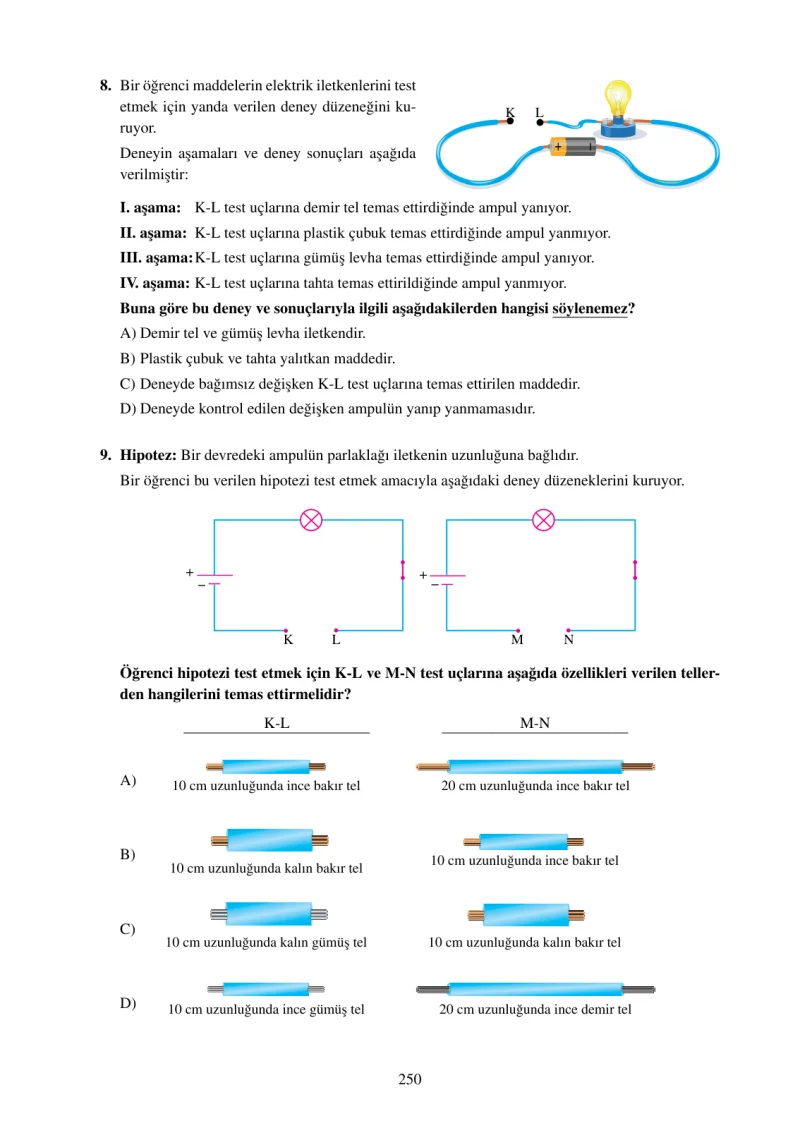 6. Sınıf Fen Bilimleri Ders Kitabı Cevapları Adım Adım Yayınları Sayfa 250