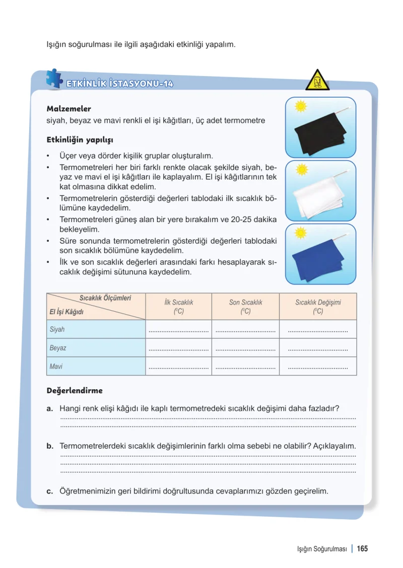 6. Sınıf Fen Bilimleri Ders Kitabı Cevapları Meb Yayınları 1. Kitap Sayfa 165