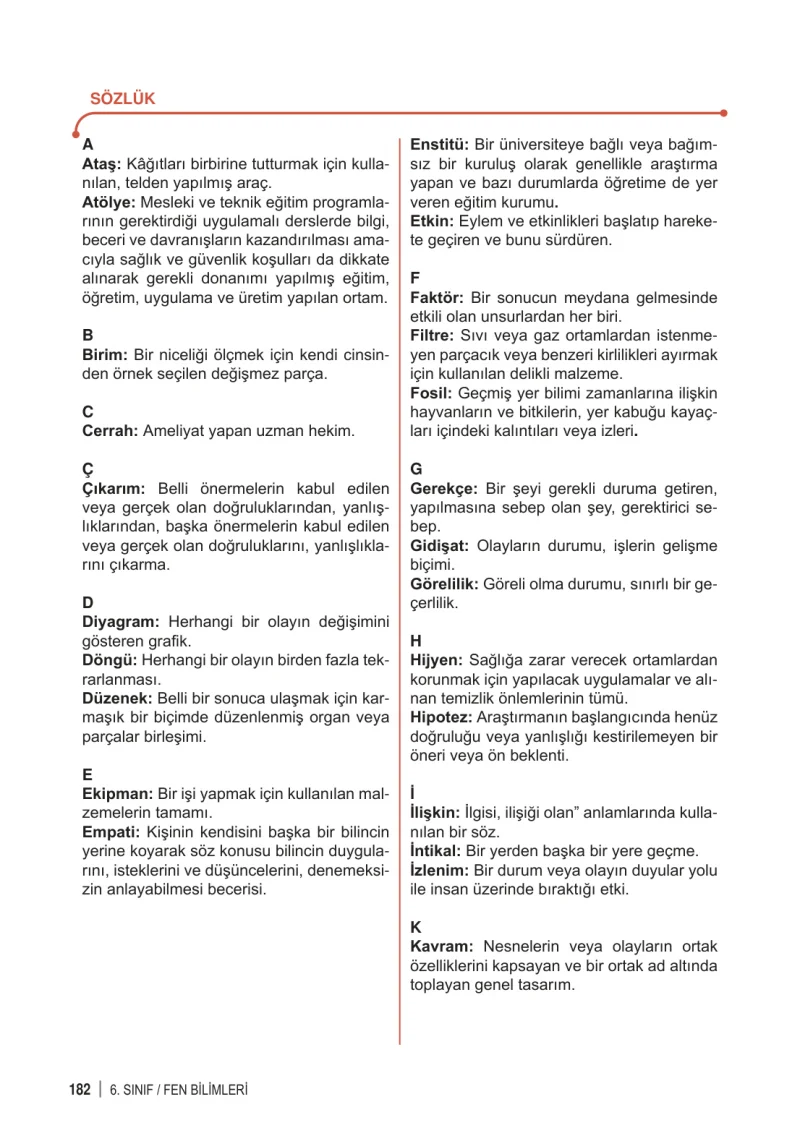 6. Sınıf Fen Bilimleri Ders Kitabı Cevapları Meb Yayınları 1. Kitap Sayfa 182