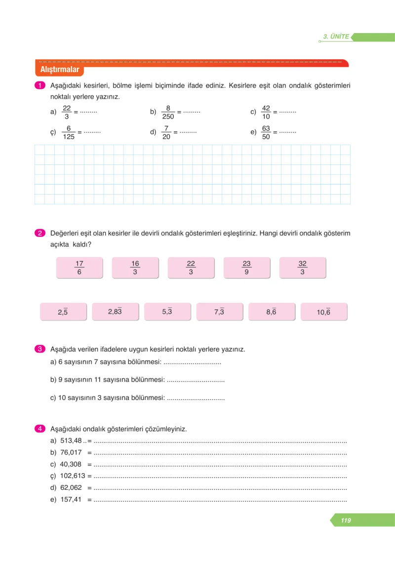 6. Sınıf Matematik Ders Kitabı Cevapları Ata Yayınları Sayfa 119